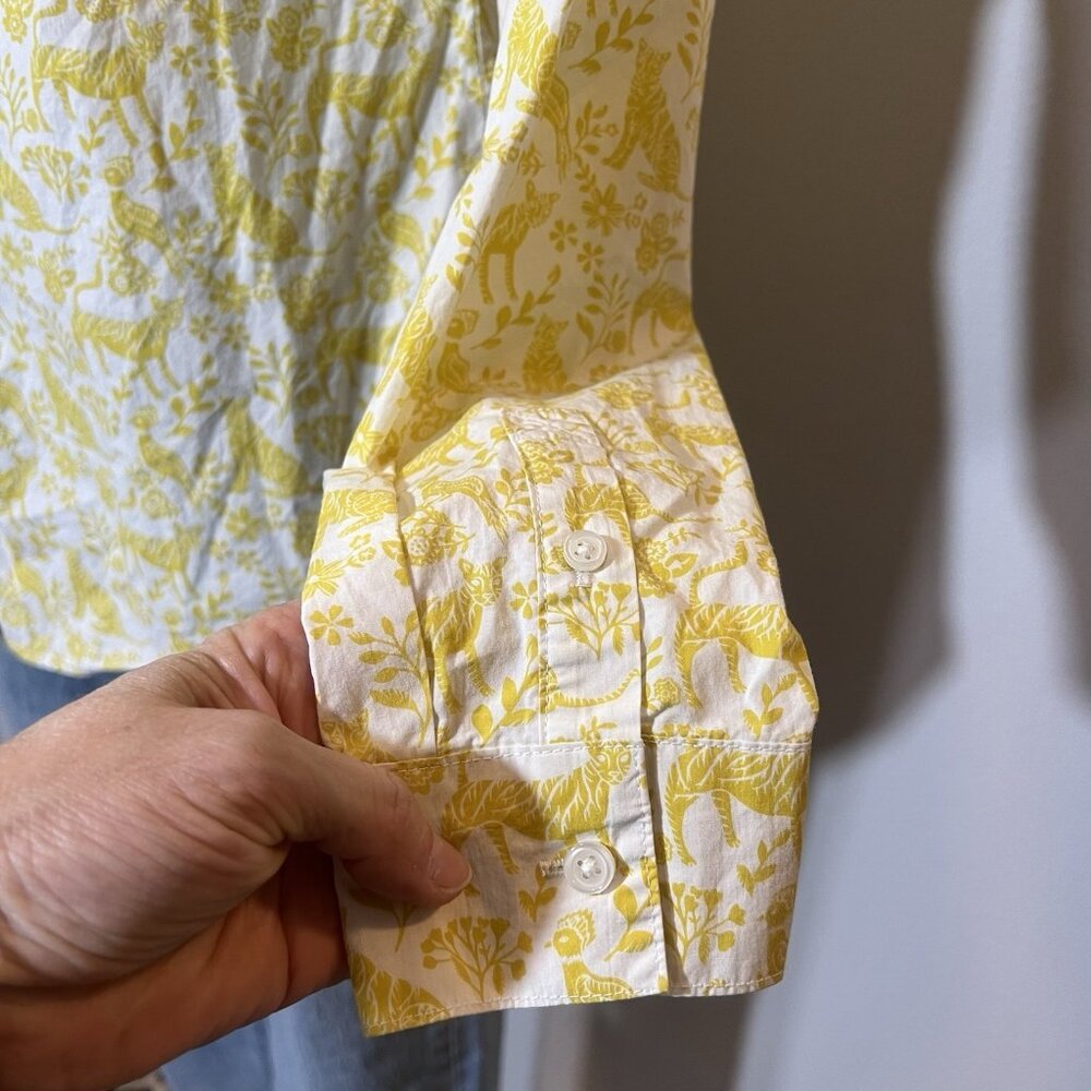 BODEN Women's Classic Shirt Cotton Button Size 8 Yellow Birds Cheetah Animals - Picture 8 of 9
